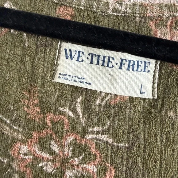 We The Free Olive Green Floral Long Sleeve Tee with Pink Blooms - Picture 2 of 4